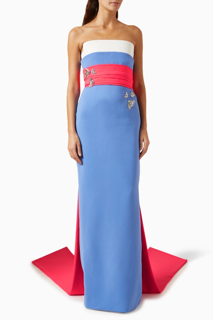 

Crystal-embellished Strapless Maxi Dress in Crepe, Multicolour