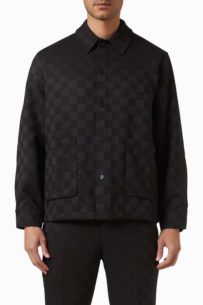 

Boxy Checkerboard Overshirt in Stretch Double-weave, Black