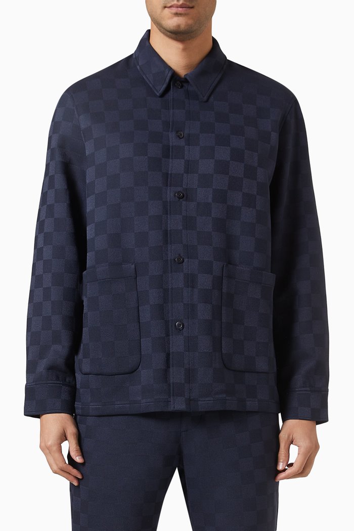 

Boxy Checkerboard Overshirt in Stretch Double-weave, Blue