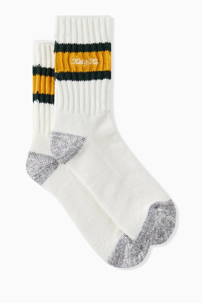

Chunky Striped Crew Socks in Cotton-nylon, Green