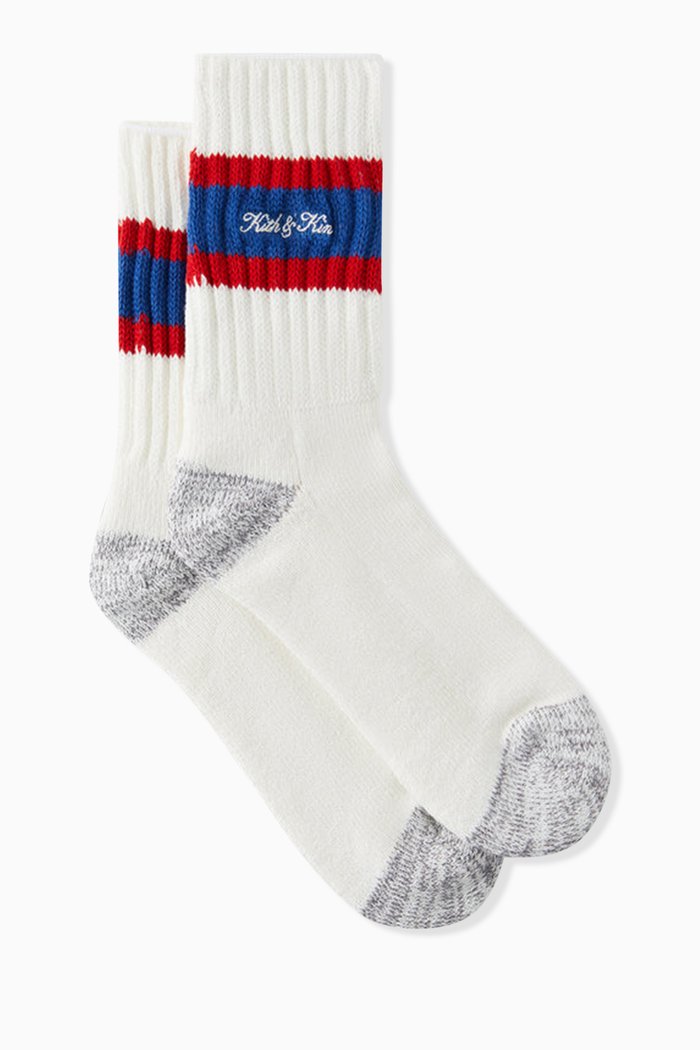 

Chunky Striped Crew Socks in Cotton-nylon, White
