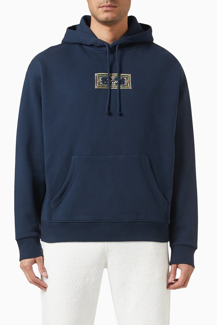 

Ornamental Script Nelson Hoodie in Cotton-fleece, Blue