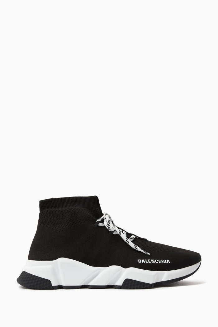 Speed Lace-up Sneakers in Technical Knit, Black