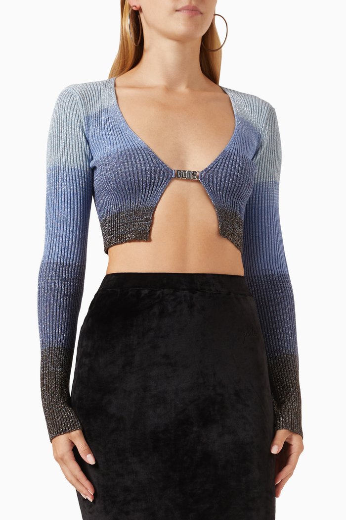 

Lurex Degrade Clip Crop Cardigan in Knit, Multicolour