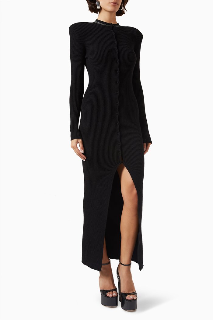 

Bling Maxi Dress in Ribbed Viscose-blend, Black