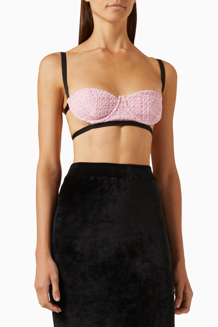 

Belted Bra Top in Tweed, Pink