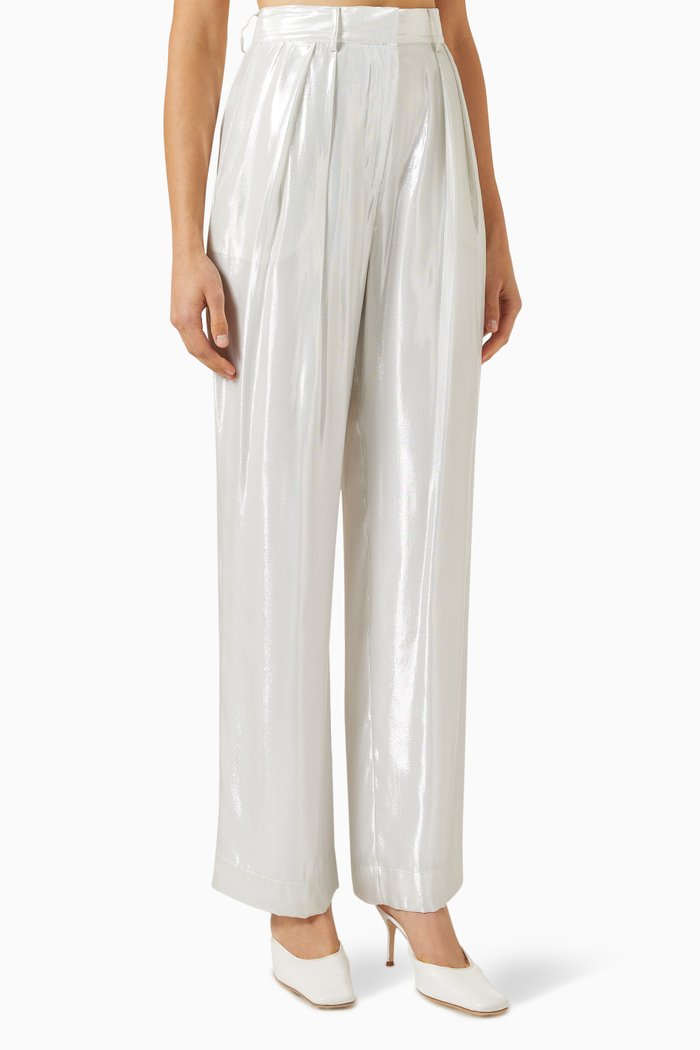 Luisa Pleated Pants in Silk-blend, Silver