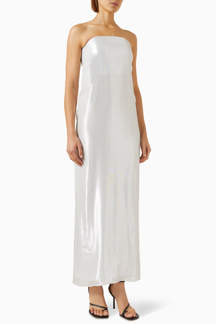 Casey Maxi Dress in Satin, Silver