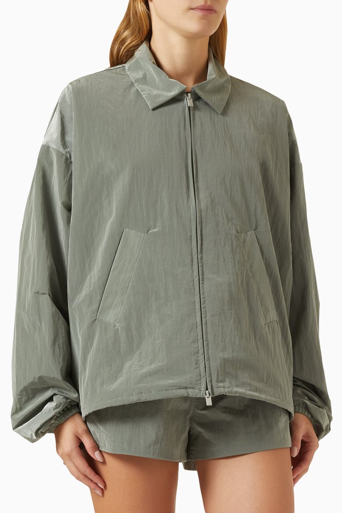 Shell Bomber Jacket in Crinkle Nylon, Grey