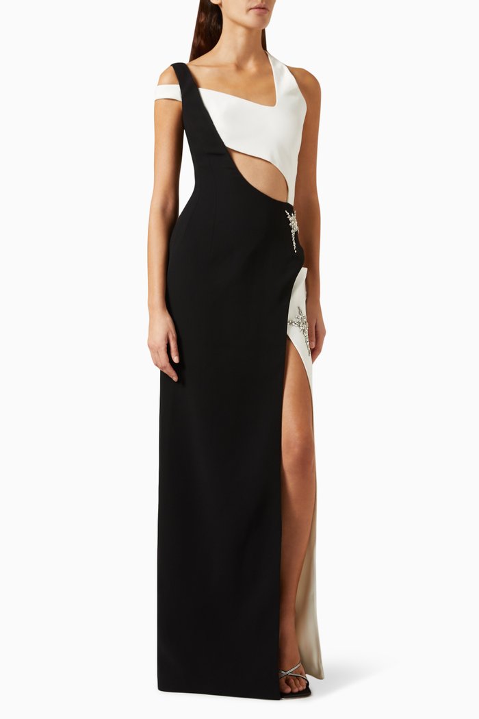 

Cut-out Asymmetrical Maxi Dress in Crepe, Multicolour