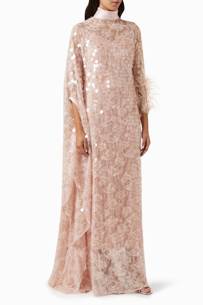 

Floral Lace Cape Dress, Pink