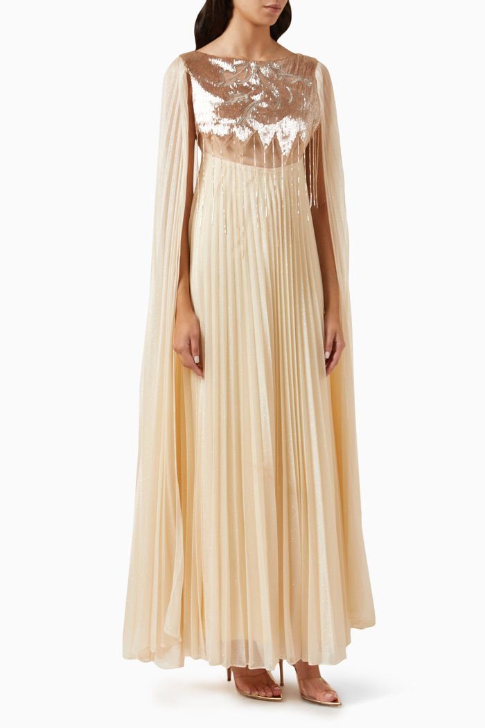 

Sequinned Cape Dress in Chiffon, Neutral