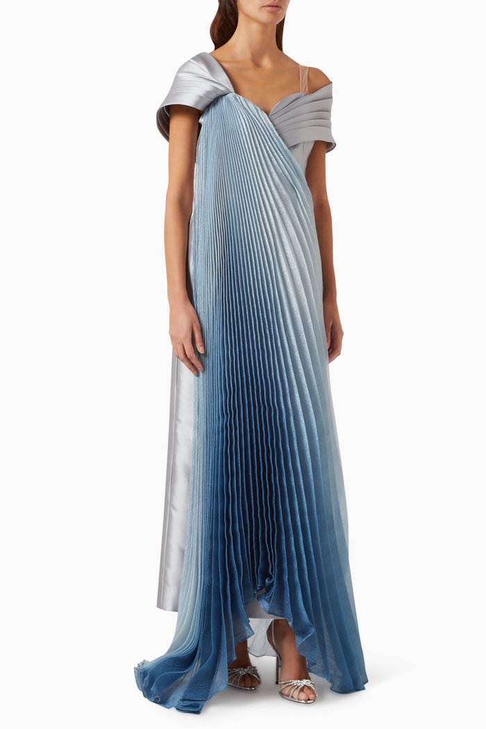 

Pleated One-shoulder Dress, Blue