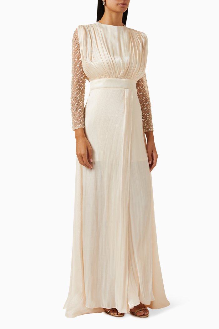 

Hand-embroidered Sleeve Gown, Neutral