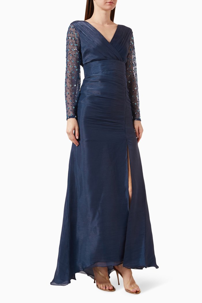 

Embellished Sleeve Gown, Blue