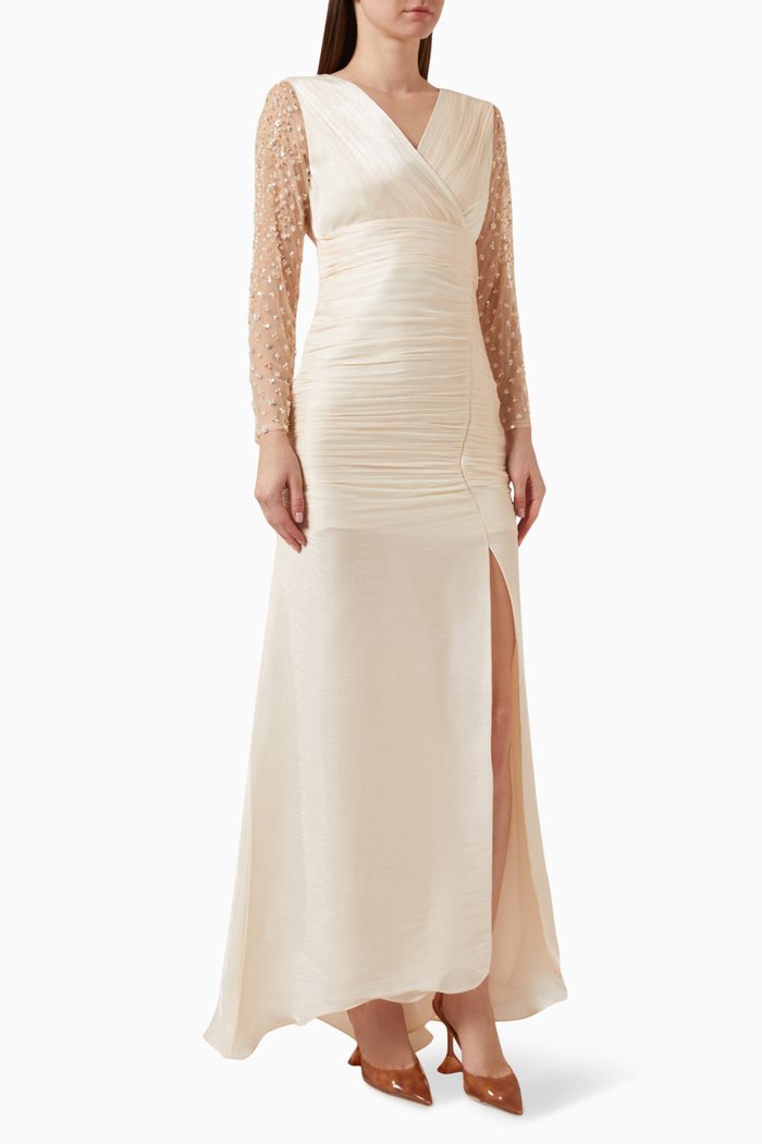 

Embellished Sleeve Gown, Neutral