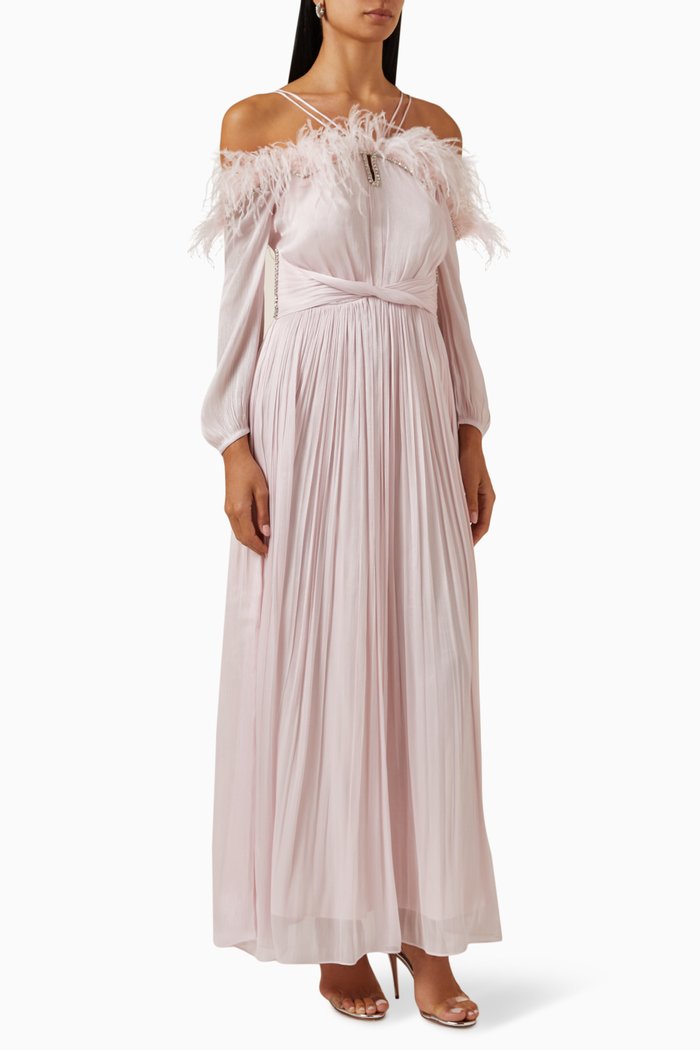 

Feather Off-shoulder Gown, Pink