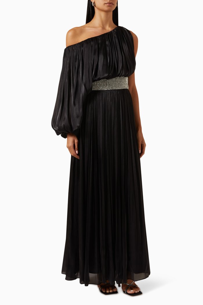 

Off-shoulder Belted Gown, Black