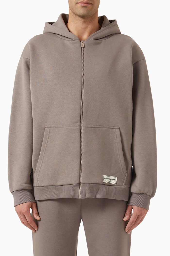

Oversized Zip Logo Hoodie in Organic Cotton Blend, Neutral