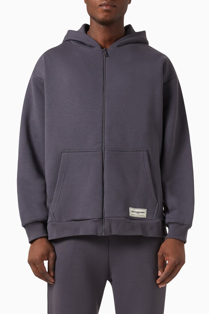

Oversized Zip Logo Hoodie in Organic Cotton Blend, Grey