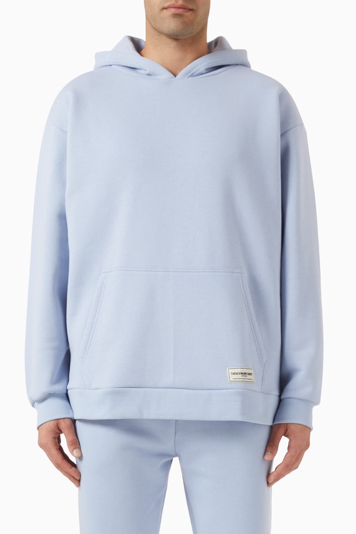 Oversized Logo Hoodie in Organic Cotton Blend, Blue