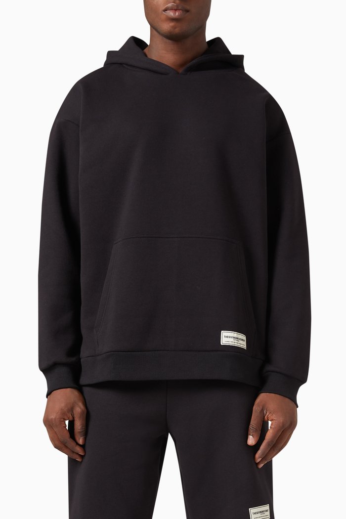 Oversized Logo Hoodie in Organic Cotton Blend, Black