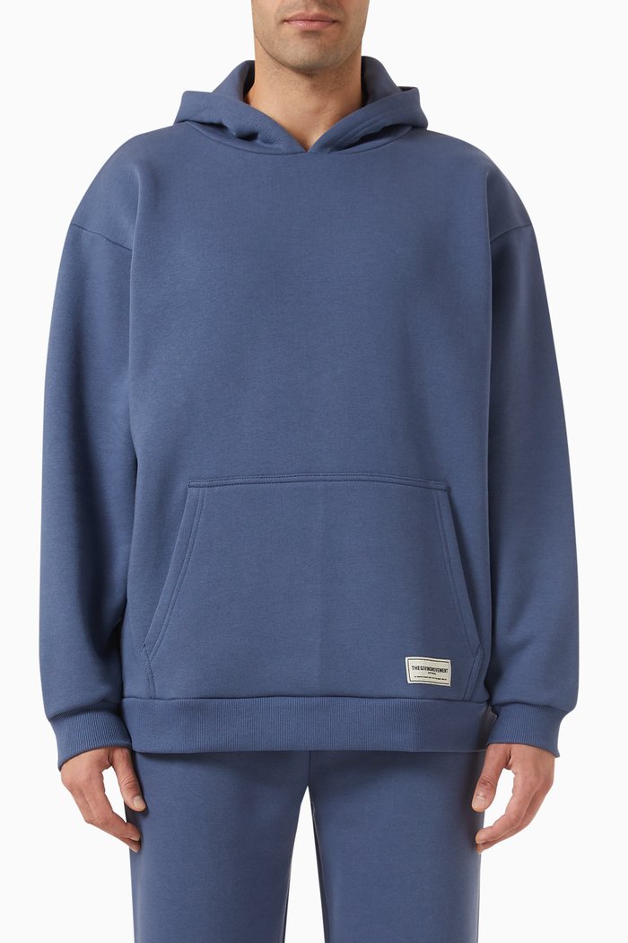 

Oversized Logo Hoodie in Organic Cotton Blend, Blue