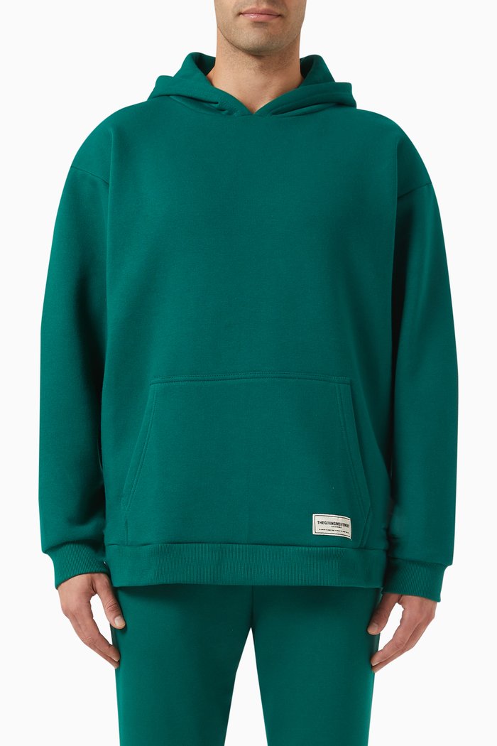 

Oversized Logo Hoodie in Organic Cotton Blend, Green