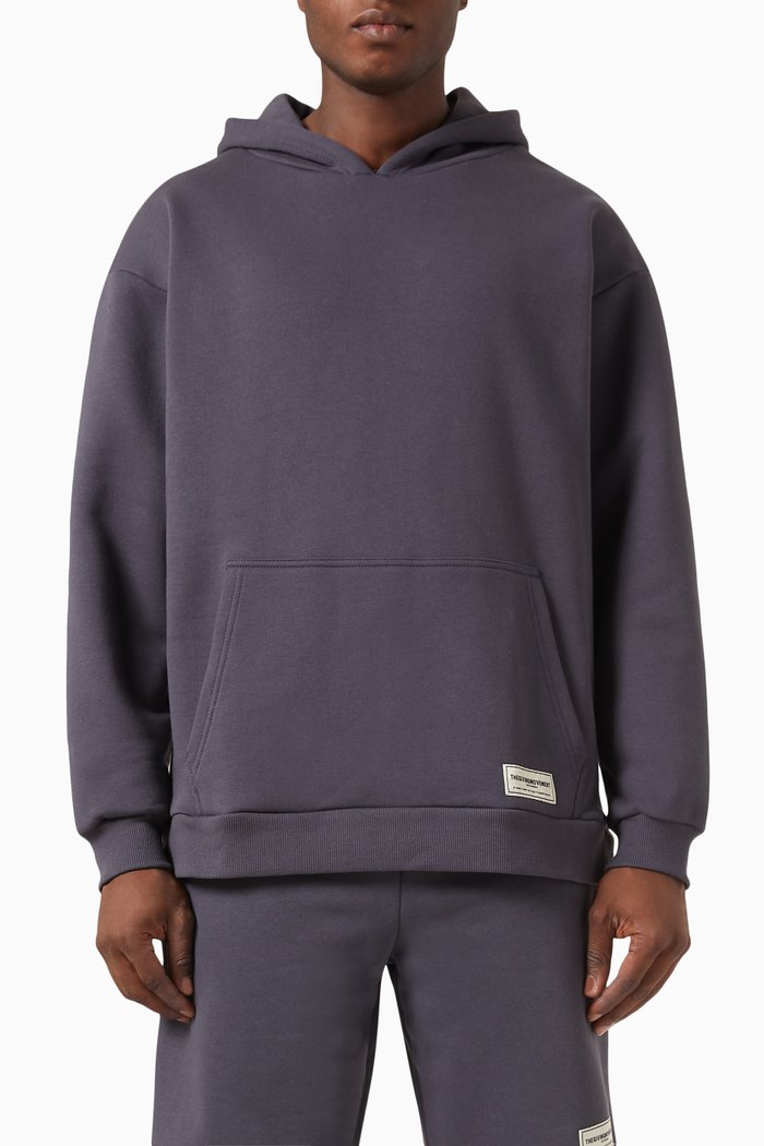

Oversized Logo Hoodie in Organic Cotton Blend, Grey