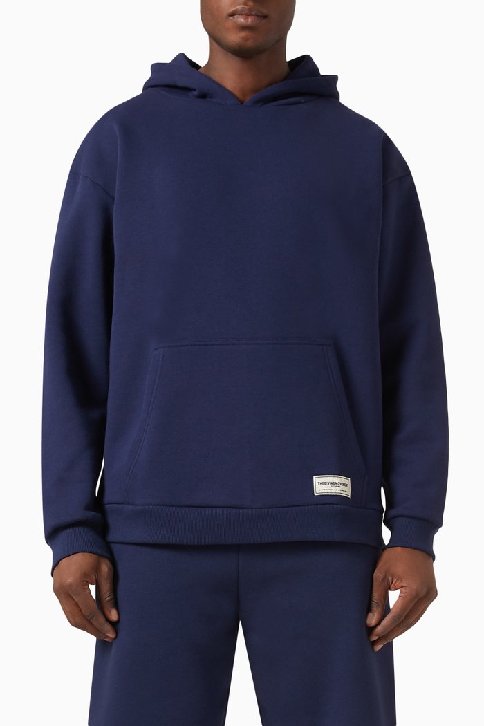 Oversized Logo Hoodie in Organic Cotton Blend, Blue