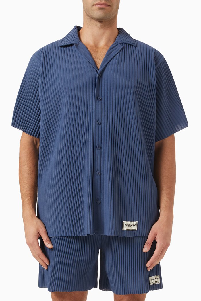 Short-sleeved Shirt in PLISSE100©, Blue