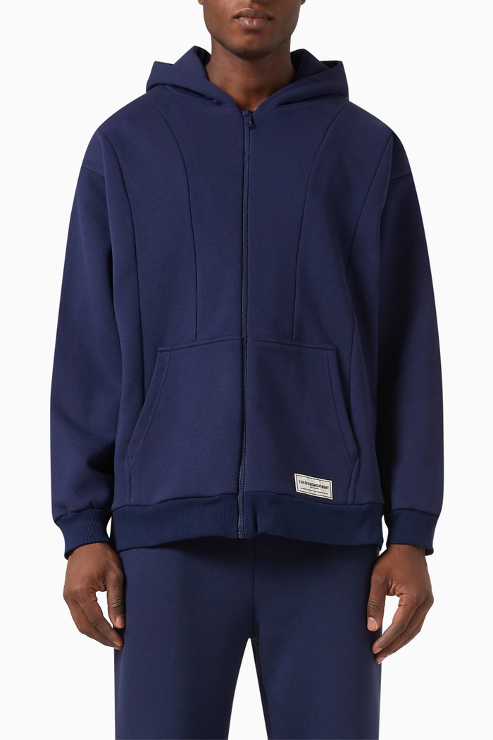 

Global-print Hoodie in Organic Cotton Blend, Blue