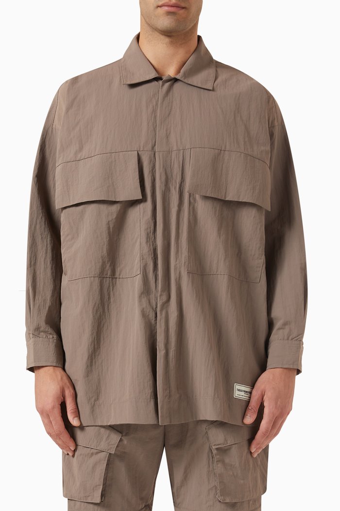 

Global-print Shacket in Re-Shell100©, Neutral