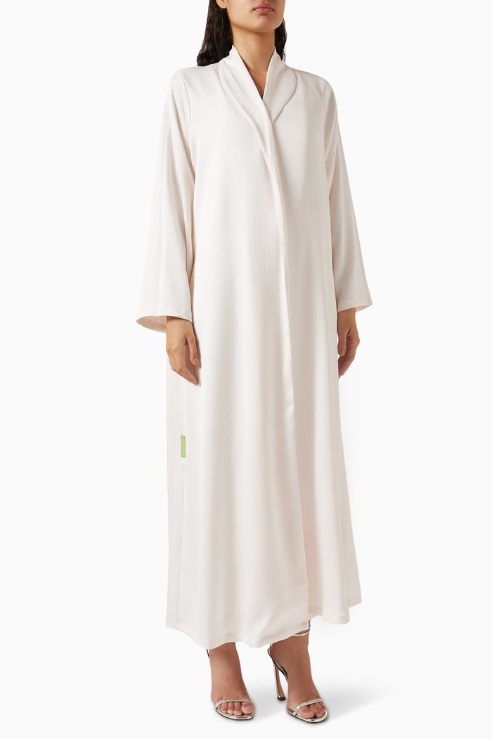 

Zainah-cut Abaya in Dot Line Silk, Neutral