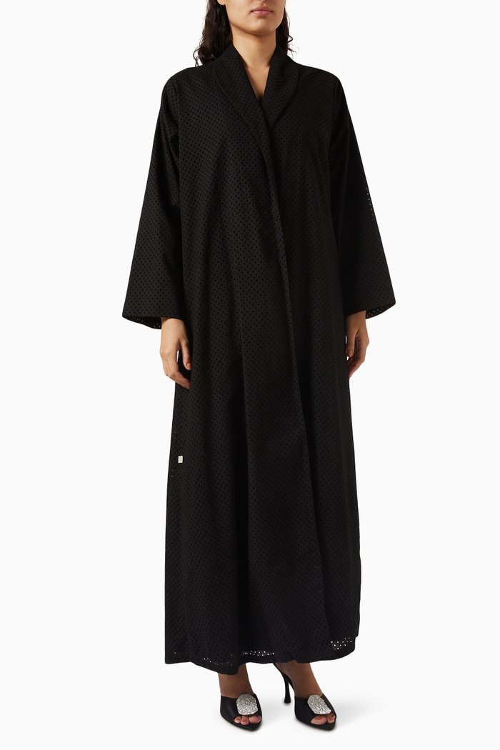 

Zainah-cut Abaya in Broderie Anglaise, Black