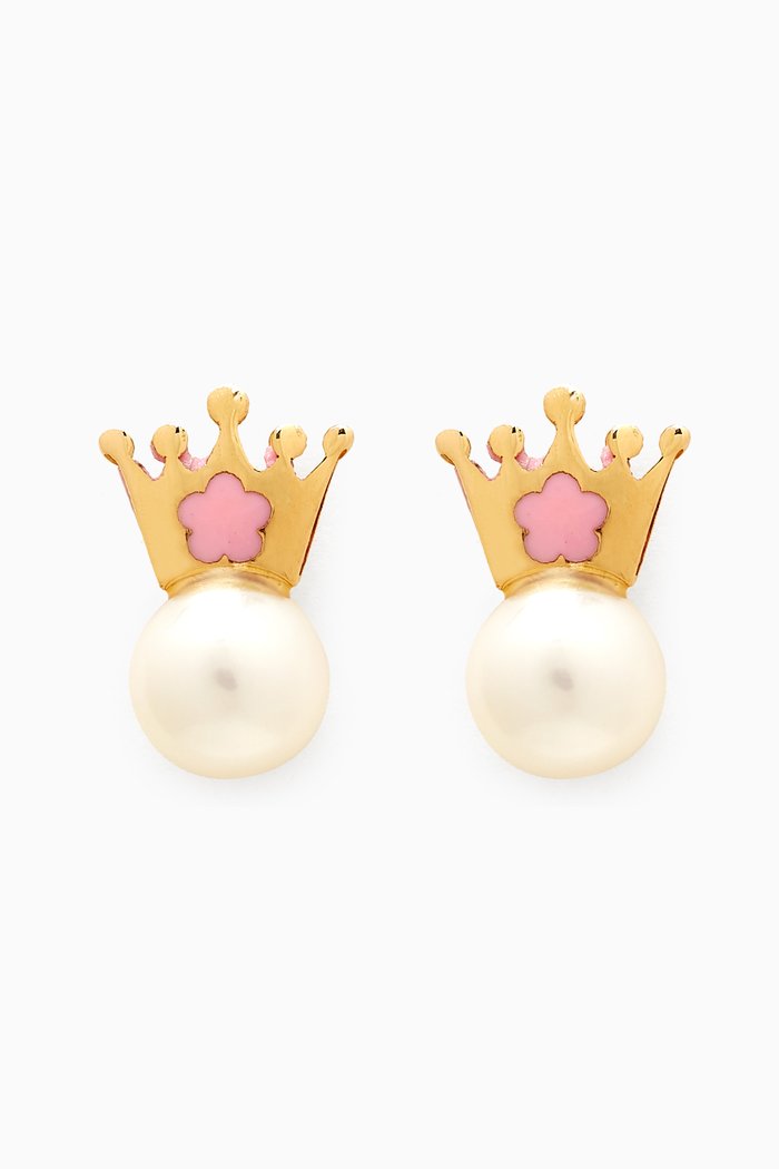 

Crown Pearl & Enamel Earrings in 18kt Gold