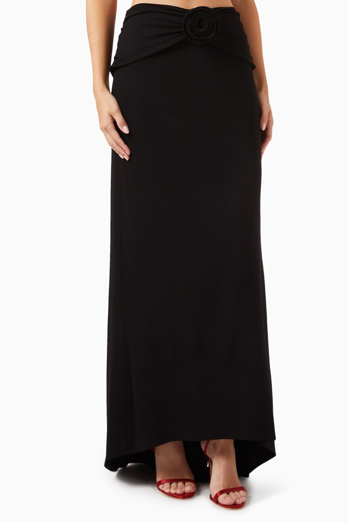 

Flower-embellished Maxi Skirt in Viscose-blend, Black