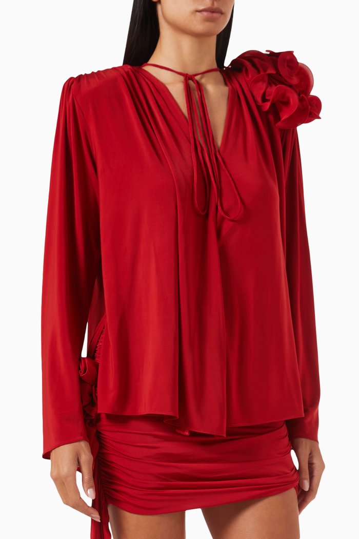 

Shirred Classic Flower Top in Stretch-jersey, Red