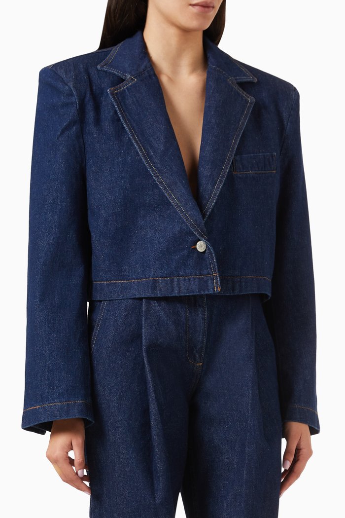 

Crop Blazer in Denim, Blue