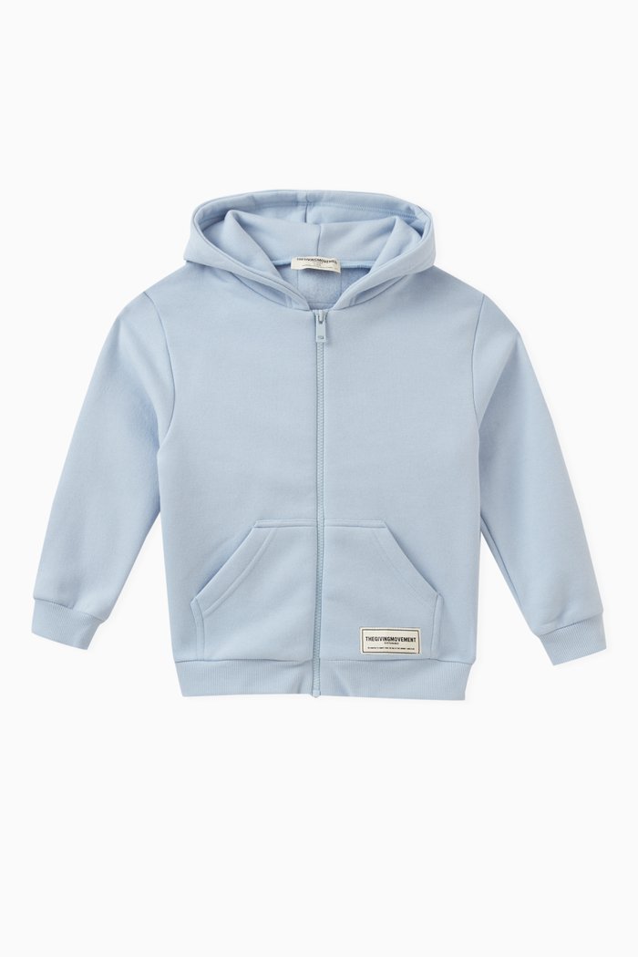 

Logo Zipped Hoodie in Organic Cotton-blend, Blue
