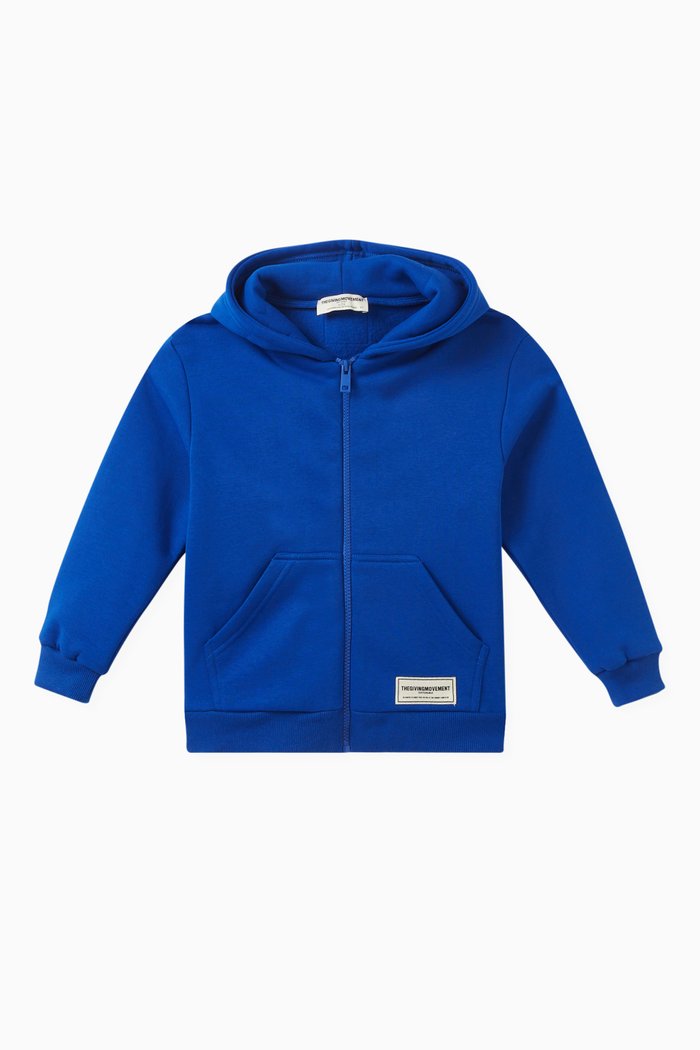 

Global-print Logo Zipped Hoodie in Organic Cotton-blend, Blue