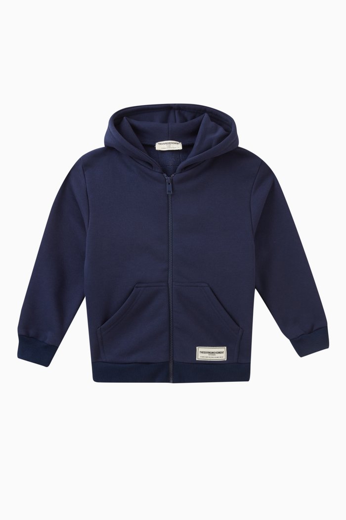 

Global-print Logo Zipped Hoodie in Organic Cotton-blend, Blue