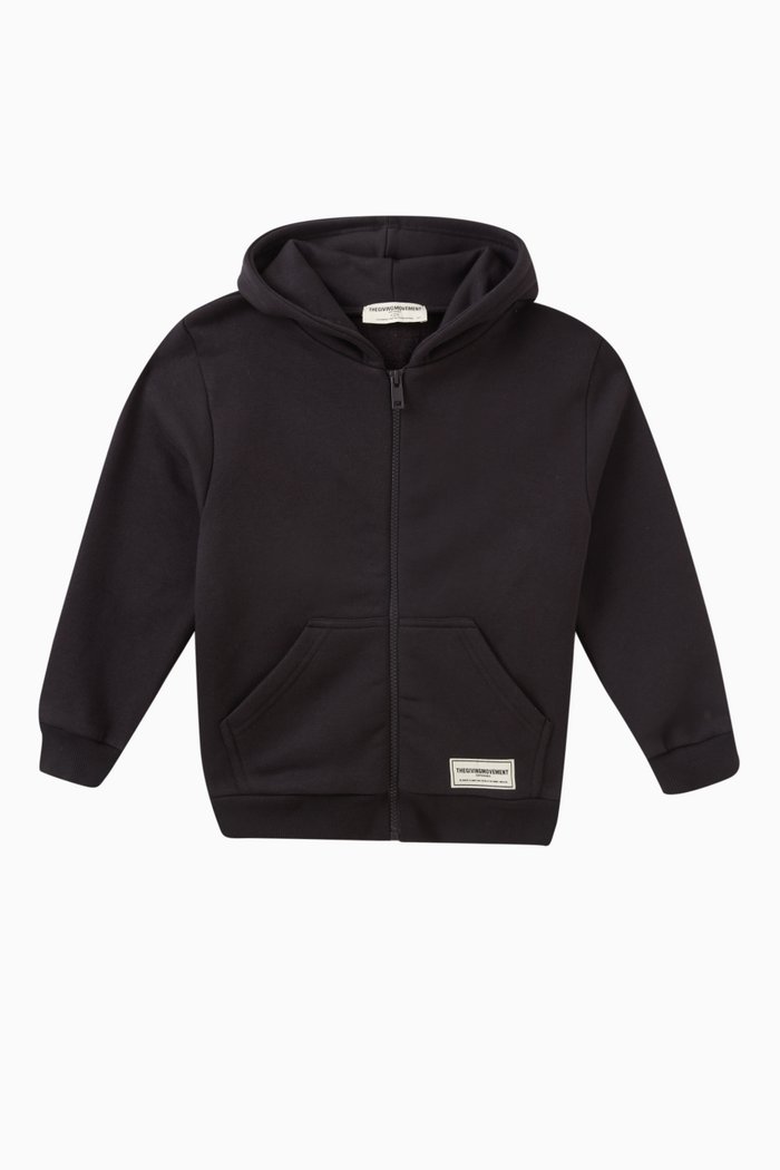 

Eco-print Logo Zipped Hoodie in Organic Cotton-blend, Black