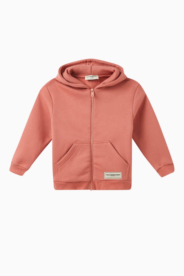 

Eco-print Logo Zipped Hoodie in Organic Cotton-blend, Pink