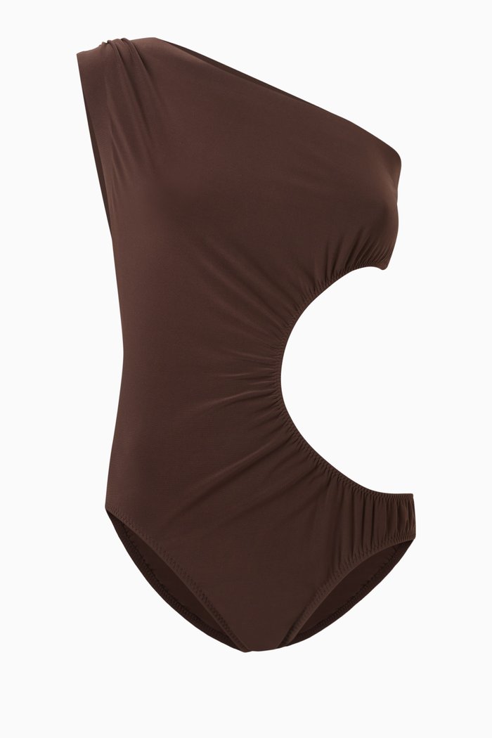 

One-shoulder Sunburst Mio One-piece Swimsuit, Brown