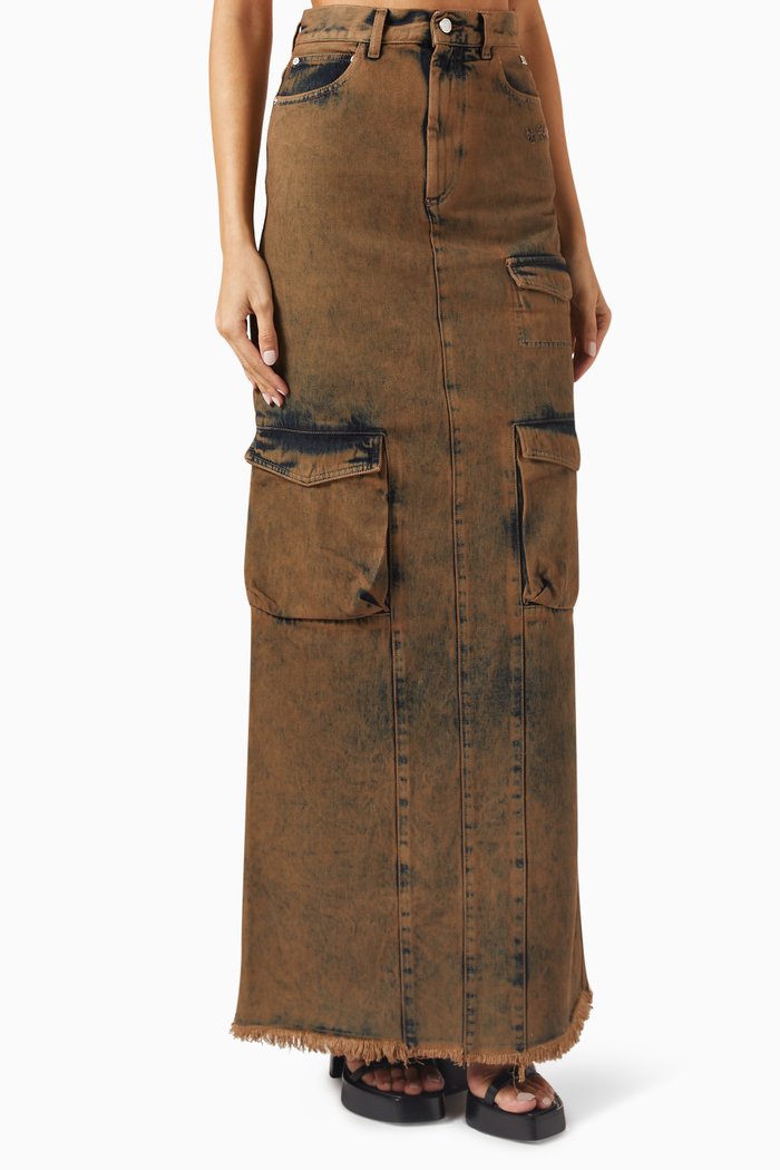 

Cargo Maxi Skirt in Denim, Brown