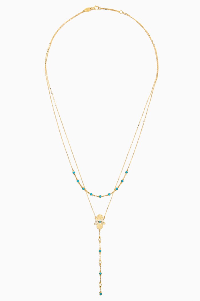 

Talisman Hand of Fatima Layered Necklace in 18kt Yellow Gold