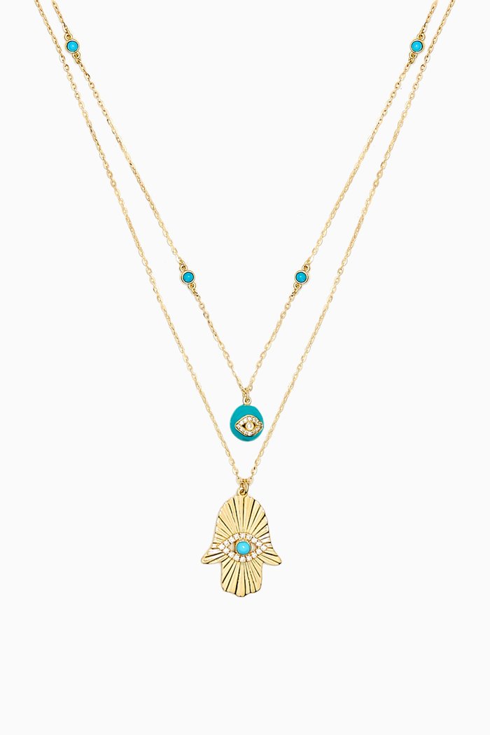 

Talisman Hand of Fatima Layered Necklace in 18kt Yellow Gold