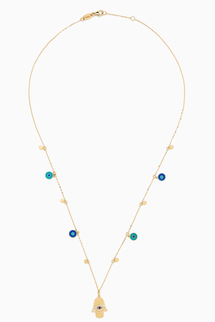 

Talisman Hand of Fatima Diamond & Enamel Necklace in 18kt Yellow Gold