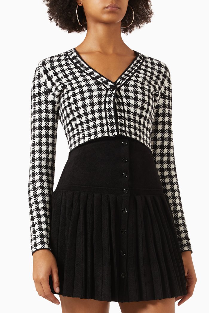

Meel Cropped Gingham Cardigan in Jacquard-knit, Black